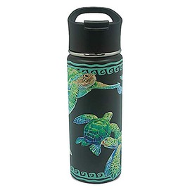 Hawaii Style Island Flask Tumbler Swimming Honu Turtle Black