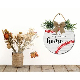 There Is No Place Like Home Baseball Front Door Sign Funny Wreaths Hanging Wooden Plaque Decoration Round Rustic Wood Farmhouse Porch Decor for Home Front Door Decor, 11 x 11 Inch