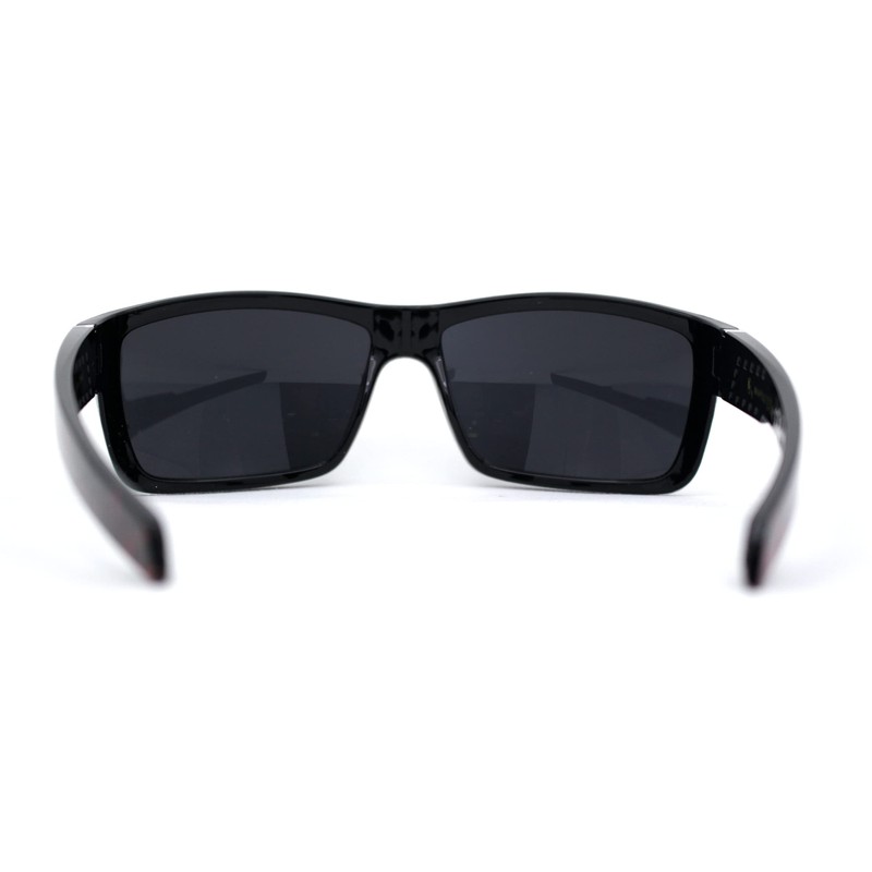 SA106 Mens Wrap Around Rectangle Biker Plastic Sunglasses Black Red