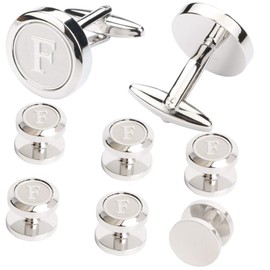Dannyshi Mens Cufflinks and Studs Tuxedo Shirts Business Wedding Initials Alphabet A-Z Gift Set (F)