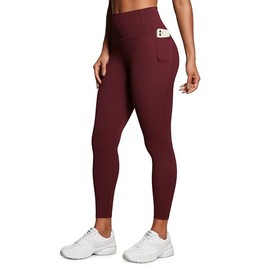 CRZ YOGA Womens Butterluxe Workout Leggings 25 Inches - High Waisted Gym Yoga Pants with Pockets Buttery Soft Red Merlot Medium