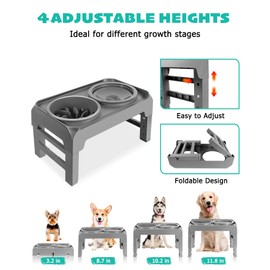 Elevated Dog Bowls, Slow Feeder & No Spill Water Bowl Stand, Raised Food Bowls with 4 Adjustable Heights for Small Medium Large Dogs