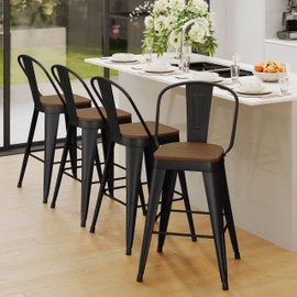 Andeworld Metal Bar Stools Set of 4, 30 inch Bar Height Barstools with Backs Farmhouse Modern High Back Bar Stools with Larger Seat Kitchen Dining Bar Chairs,Matte Black