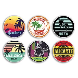 6 x 10cm Spain Vinyl Stickers - Benidorm Marbella Mallorca Ibiza Tenerife Alicante Country City Travel Map Flag Holiday Luggage Design Gift #78852