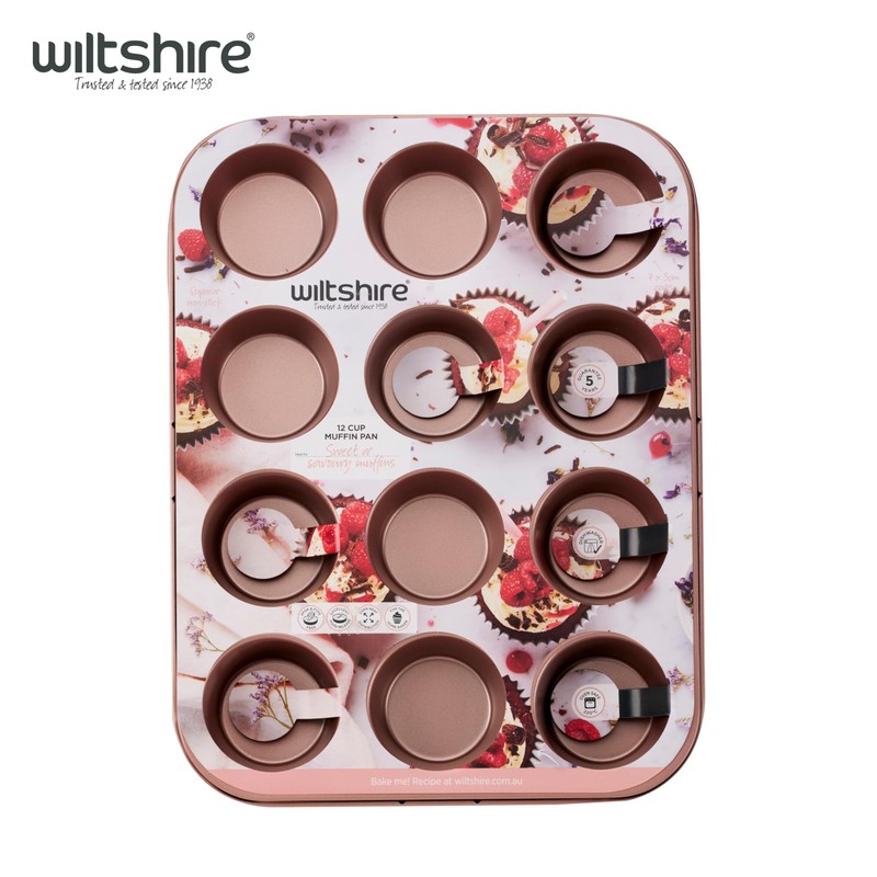 Wiltshire Rose Gold 12 Cup Muffin Tray, PFOA PTFE Free,