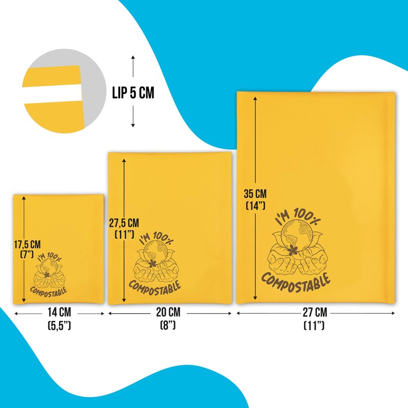 GREEN PLANET PACKING Compostable Padded Envelopes A4, A5, A6, Bubble