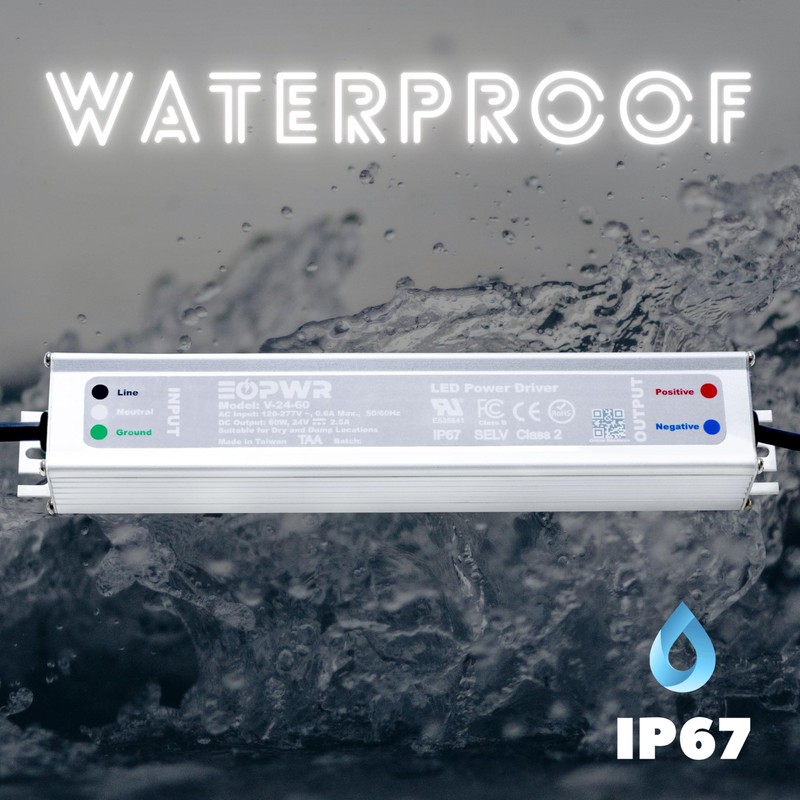 EOPWR LED Driver 60W Waterproof IP67 Power Supply AC120-277V to