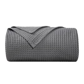 PHF Blanket 100% Cotton 130 x 150 cm, Soft Waffle Pique Bedspread, Lightweight Cuddly Blanket, Throw for Sofa Soul Bed, 130 x 150 cm, Anthracite