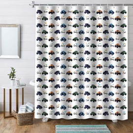 Monster Truck Shower Curtain Kids Bathroom Decor Cool Monster Truck Shower Curtain 72x72" with 12 Hooks, Boys Bathroom Waterproof Polyester Fabric Cartoon Car Curtain for Restroom Bath Accessories