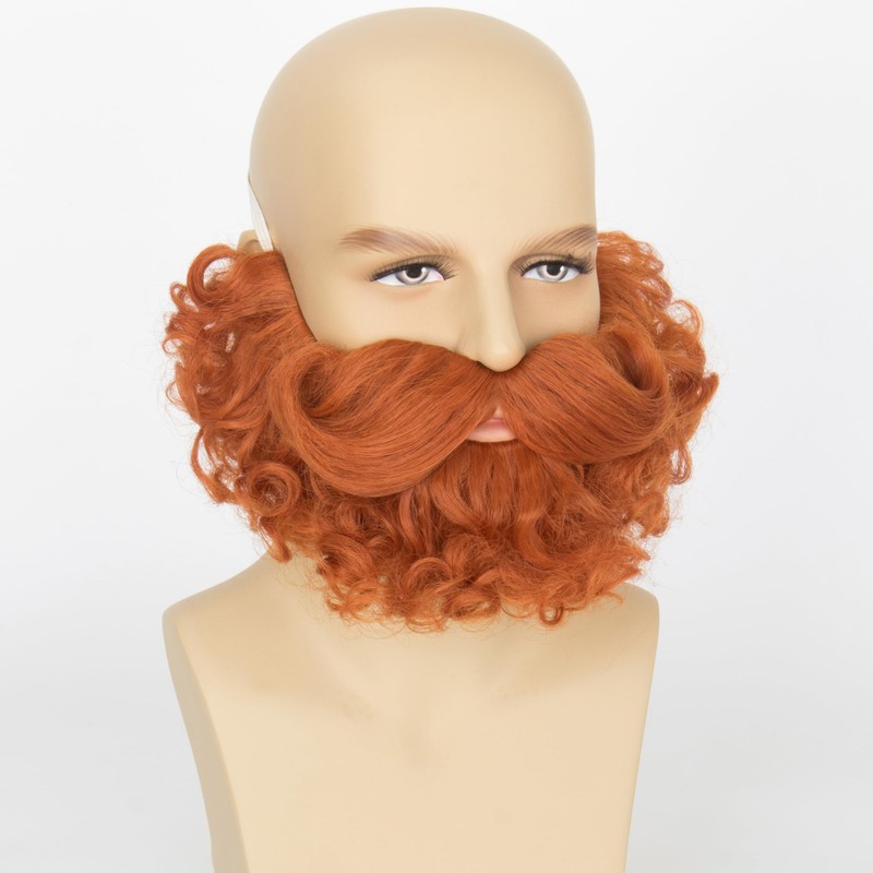Yan Dream Men Short Auburn Curly Fake Beard Classic Full