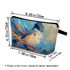 YULUENZE Bird Presents Bird Painting Makeup Bag Cute Small Organizer Bag with Zipper Blue Bird Print Cosmetic Bag Birthday Presents for Bird Lovers Women Sisters Friends