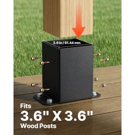 VEVOR 4x4 Post Bracket, 10PC Post Base Brackets, Inner Size 3.6"x3.6" Heavy Duty Powder-Coated Post Anchor Matte Black Wood Post Brackets for Pavilion Deck Railing Support Deck Base Plate