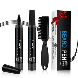 Beard Pencil Filler for Men - Beard Pen with Beard Brush, Long-lasting Waterproof Beard Filler Pen Kit, Male Mustache Repair Shape Fathers Day Gift for Dad from Daughter Wife (Black)