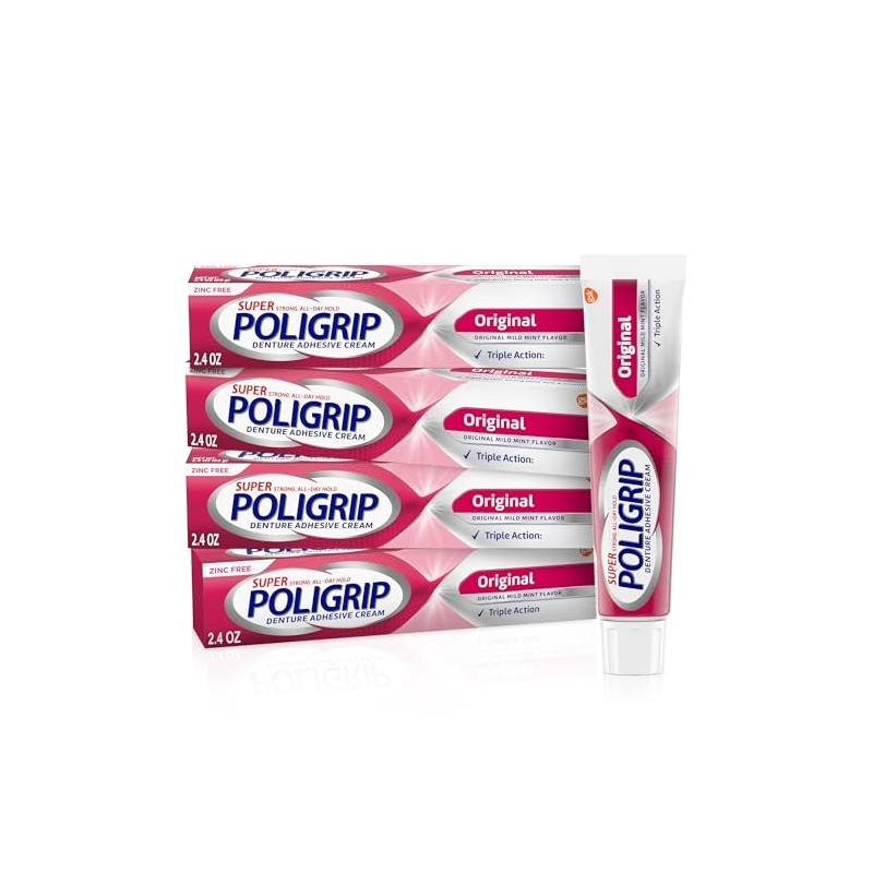 Super Poligrip - Crema adhesiva original para dentaduras dentales, sin