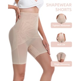 HolaFlors Shapewear Tummy Control Underwear Compression Slip Shorts Waist Trainer For Women High Waisted Butt Lifting Panties Body Shaper Cooling Anti Chafing Under For Dresses (Beige, M)