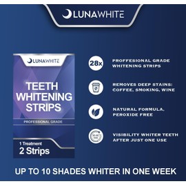 LUNAWHITE Professional Teeth Whitening Strips 14 Treatments - Safe for Enamel - Non Sensitive Teeth Whitening - Pack of 28 Strips