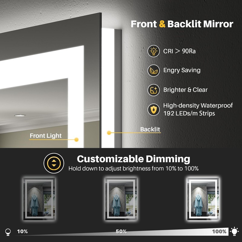 24"x32" LED Bathroom Mirror with Lights, Backlit & Front Lit,