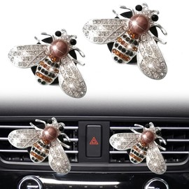 2 Pcs Shiny Bee Vent Clips, Car Diffuser Vent Clip Rhinestone Diamond Interior Decor, Crystal Bee Car Air Fresheners Vent Clips, Car Decoration, Bling Accessories, Silver