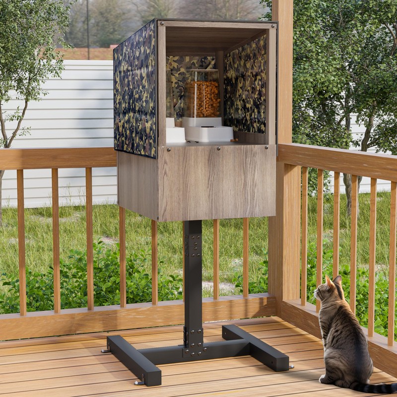 Outdoor Cat Feeding Station, Weatherproof Elevated Feral Cat House and