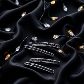 4Pcs Black Rhinestone Hair Clips - Shiny Crystal Barrettes and Bobby Pins | Sparkly Metal Hairpins for Women and Girls,Hair Accessories, Barrettes and Clips