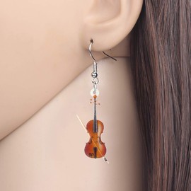 DUOWEI Acrylic Music Bass Guitar Earrings Charms Instrument Dangle Jewelry Gifts for Women (Brown)