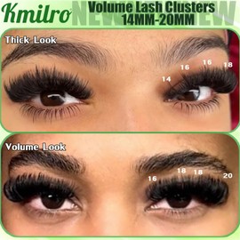 Kmilro Lash Clusters Kit 14-20mm Long 150D Thick Cluster Eyelash Extensions Waterproof Volume Individual Lashes Kit with Bond and Seal Lash Tweezers 240Pcs Wispy DIY Eyelash Extension