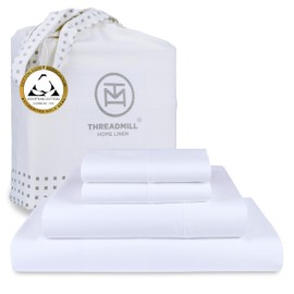 Threadmill Threadmill Egyptian Cotton Queen Sheet Set | 100% Certified Egyptian Cotton Sheets for Queen Size Bed | Queen Bed Sheets Set with Snug Fit 16" Deep Pocket | Soft Cooling Sateen Bedding Set | White