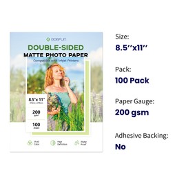 Double Sided Matte Photo Paper 8.5 x 11, Goefun 200GSM/54LB Presentation Paper for Inkjet Printer, 100 Sheets