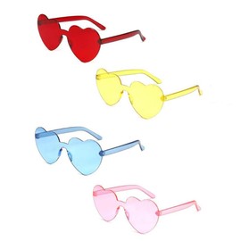 QUUPY 4 Pcs Heart Shaped Rimless Sunglasses Transparent Candy Color Frameless Glasses Tinted Eyewear for Mardi Gras Summer Party Beach Sunglasses
