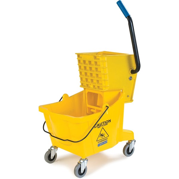 Carlisle FoodService Products Mop Bucket and Wringer with Side-Press for Floor Cleaning, Restaurants, Offices, And Janitorial Use, Polyproylene, 26 Quarts, Yellow