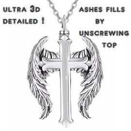 Fashion Jewelry Popular ANGEL WING CROSS URN ASHES Pendant DIAMOND Cut 925 Silver 18" Chain