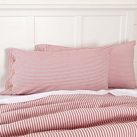Farmhouse Ticking Stripe Red King Sham, 21" x 37", Bed Pillow Cover