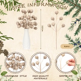 Tigeen 6 Pcs Burlap Spheres Ball Pick Farmhouse Christmas Tree Decoration Rustic Christmas Tree Ornaments Topper DIY Crafts Xmas Branches Hanging Decoration for Home Office Family Holiday Party Decor