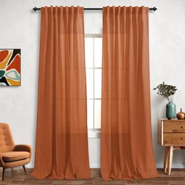 KOUFALL Retro Curtains 70s for Bedroom,Sheer Funky Curtains for Living Room,90 Inches Long,Burnt Orange