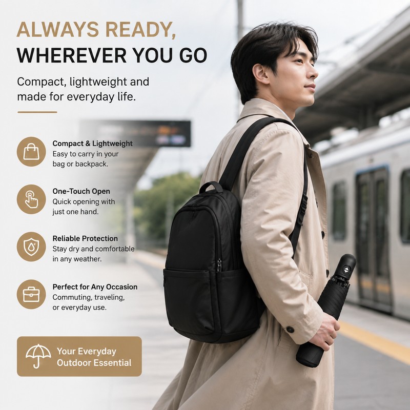 Automatic Folding Umbrella for Rain & Sun Protection – Lightweight