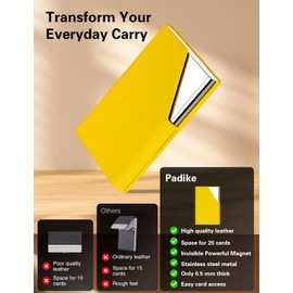 Padike Business Card Holder, Upgraded Leather Business Card Case Pocket Card Holders for Men or Women, Metal Slim Name Card Holder RFID Blocking Business Card Carrier with Magnetic Closure (Y-YE)
