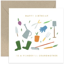 Old English Co. Happy Birthday Card for Wonderful Grandmother - Vegetable Allotment Patch Birthday Greeting Card for Her - Gardener Birthday Card for Nan | Blank Inside with Envelope