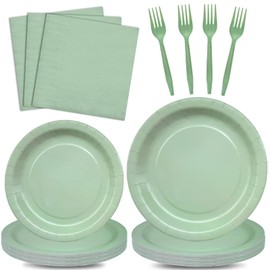 Gistome 96 Pieces Sage Green Tableware Party Supplies - Elegant Light Green Disposable Dinnerware Set with Paper Plates, Napkins, and Forks for Birthdays, Weddings, Bridal Showers, Baby Showers - Serves 24