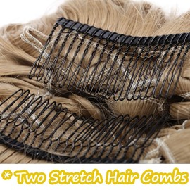 Messy Curly Hair Bun Scrunchie Hair Extension Stretch Combs with Clip in Ponytail Chignon Hairpiece -Ash Blond
