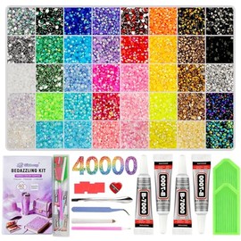 Kit de 40000 piezas de 40 colores con diamantes de imitación, gemas de resina AB de 0.118 pulgadas con 4 pegamento B-7000, caja de almacenamiento de 4