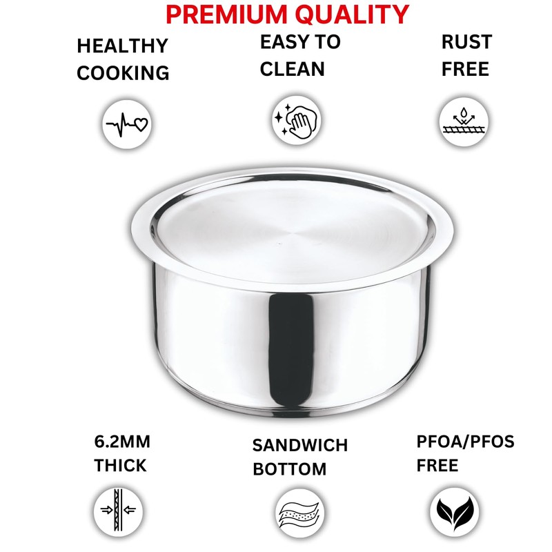 Vinod Stainless Steel 304 Grade Pot/Deep Pot/Saucepan with Lid -
