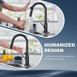 Toucheless Kitchen Faucet Black, Tohlar Motion Sensor Kitchen Faucet with Pull Down Sprayer Hands-Free Single Handle Kitchen Sink Faucet Stainless Steel Matte Black