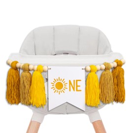Gostman Sun One Tassel High Chair Banner - First Trip Around The Sun Birthday Party Decoration,Sun Sign First Birthday Party Supplies,Sunshine Highchair Banner (sun banner)