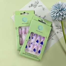 Acrylic press on nails, French tip, Fake nails with glue, Fake nails with design, Short press on nails, Medium - Long, 24 pc set (including adhesive tabs) (JP2723) MOTA ENTERPRISE