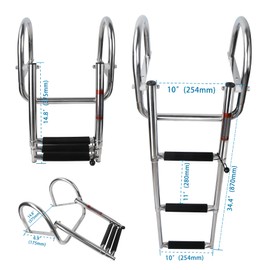 Manumarine 3 Step Pontoon Boat Ladder, Pontoon Ladders for Pontoon Boats, Stainless Steel Rear Entry Inboard Ladders Over Platform