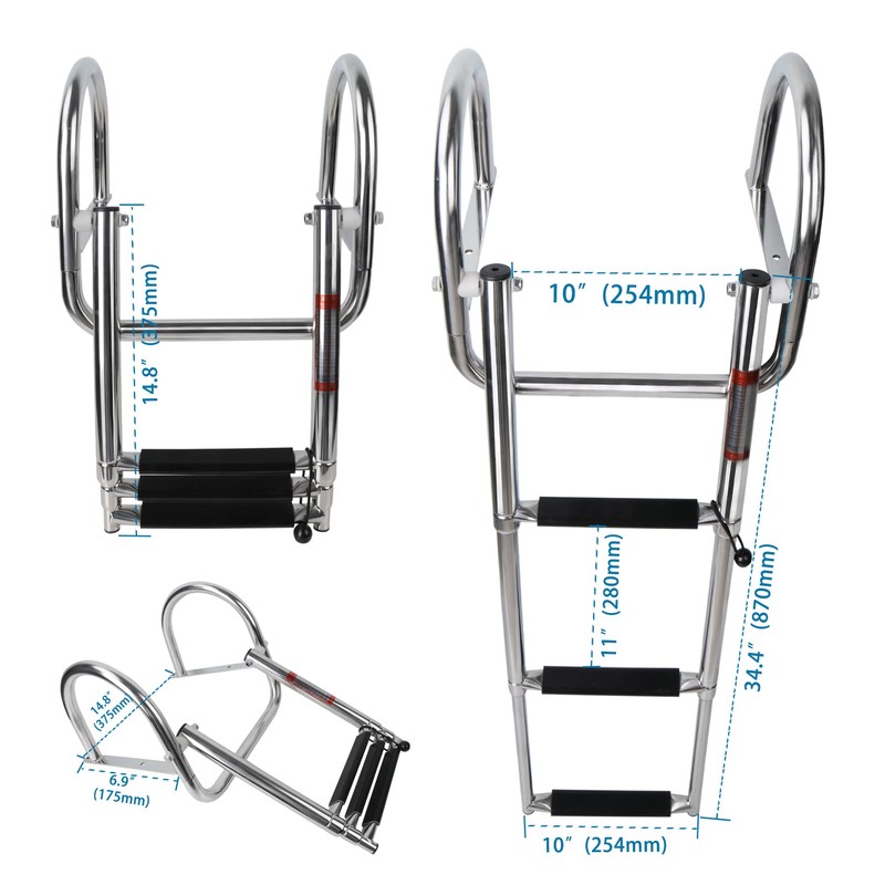 Manumarine 3 Step Pontoon Boat Ladder, Pontoon Ladders for Pontoon