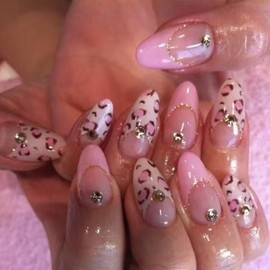 24Pcs Pink White French Tip Press on Nails Almond Medium Fake Nails with Rhinestones Leopard Print Design Gold Glitter French Lines False Nails Glossy Nude Acrylic Nails Cute Stick on Nails for Women