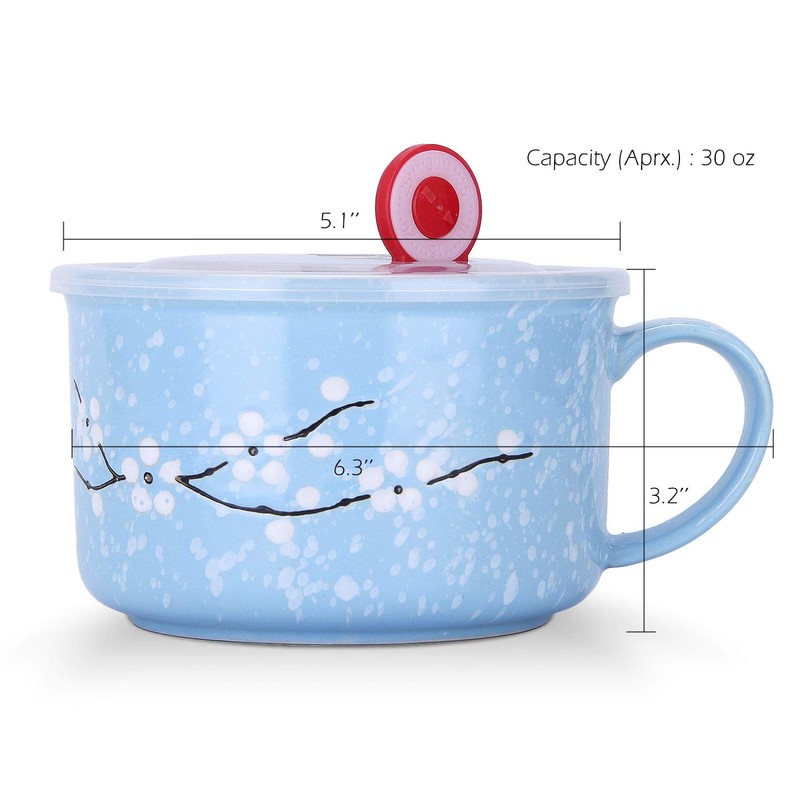 VanEnjoy 30oz Ceramic Bowl Set with Lid & Handle,Cherry Blossoms