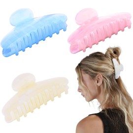 3 PCS Acrylic Claw Clips for Women, Cute Hair Clips Non-Slip Grip Pastel Hair Accessories Medium Hair Claw for Thick Hair(Blue, White, Pink)