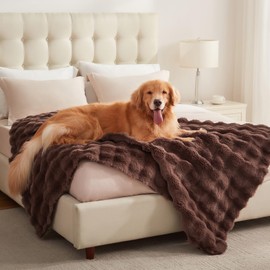 Luciphia Waterproof Pet Blanket Faux Fur Throw Blankets for Large Dogs Bed Cover Thick Reversible Puppy Couch Protector Plush Fluffy Brown (70"x50",Pack of 1)